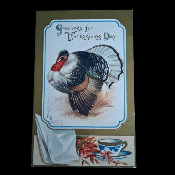 1909 Rare Antique Clapsaddle Greetings for Thanksgiving Day Postcard No. 51670 - Picture 1 of 7